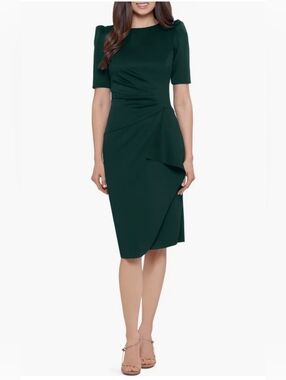 Xscape Ruched Luxary Scuba Knit Cocktail Midi Dress NWT